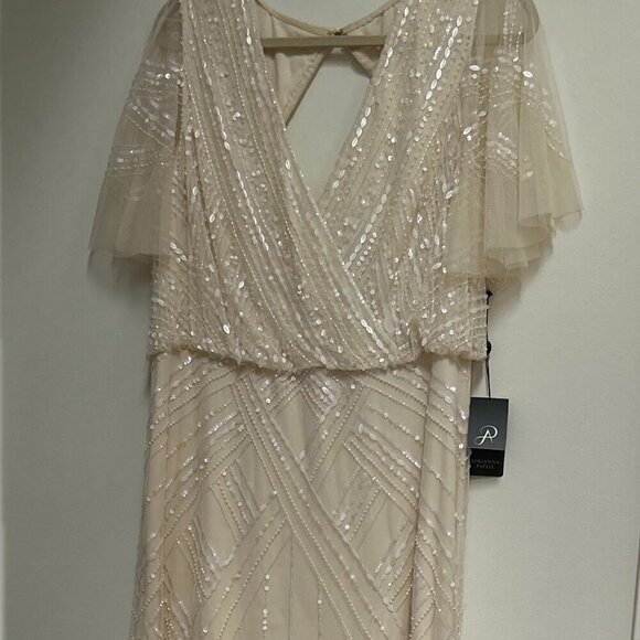 Adrianna Papell Womens White Beaded Cut Out Evening Dress Gown 16 - Picture 11 of 13